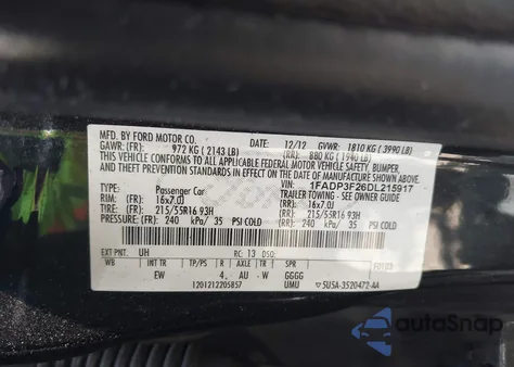 2013 Ford Focus Se z USA, uszkodzony, nr VIN 1FADP3F26DL215917